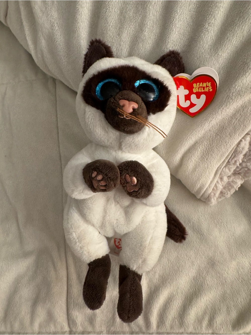 Ty Beanie Bellies Siamese Cat Plush - White, Brown, Blue
